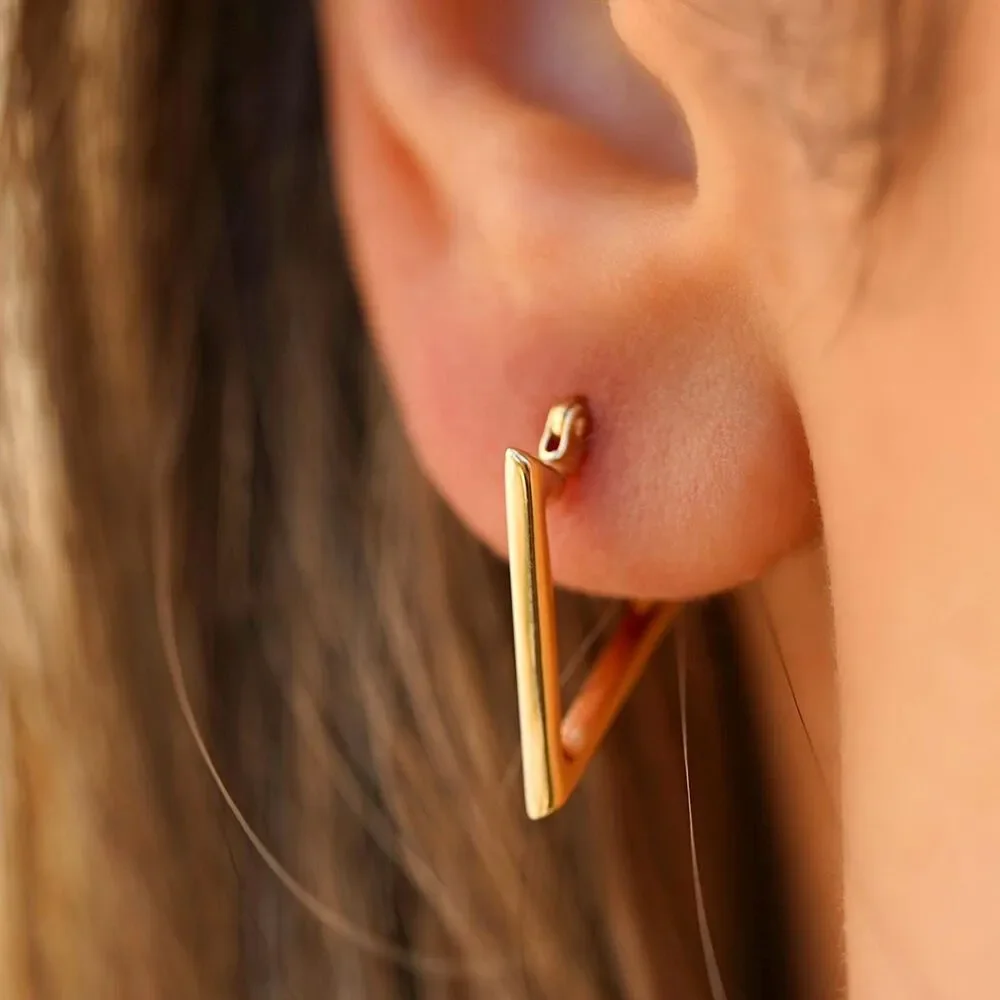 14K Gold Triangle Hoop Earrings | Modern Minimalist Jewelry By Tehrani Jewelry